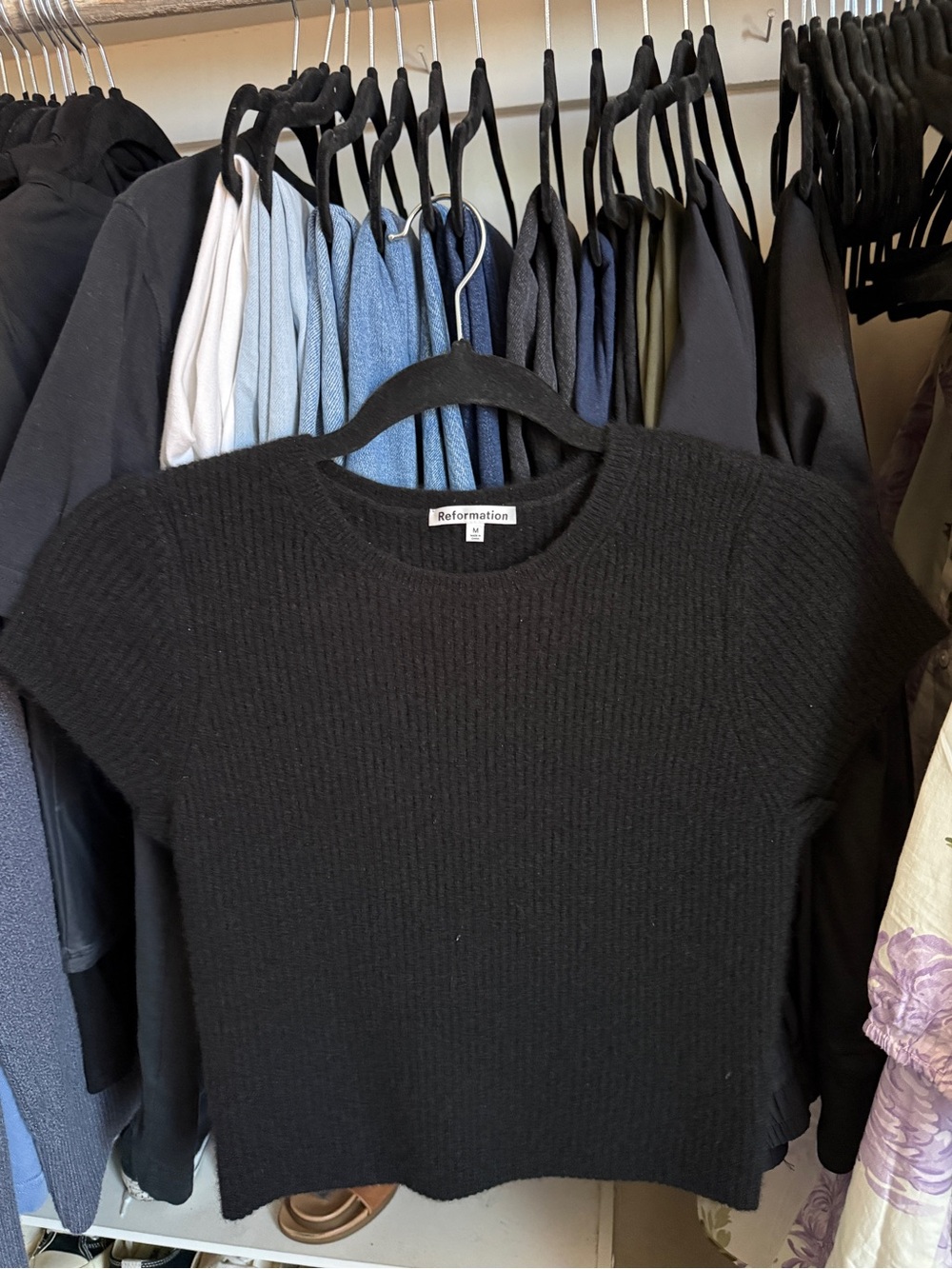 Reformation Black Short-Sleeve cashmere Top